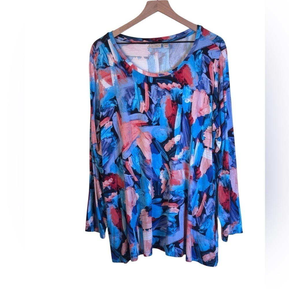LOGO by Lori Goldstein Colorful Abstract Long Sleeve Top Size 2X